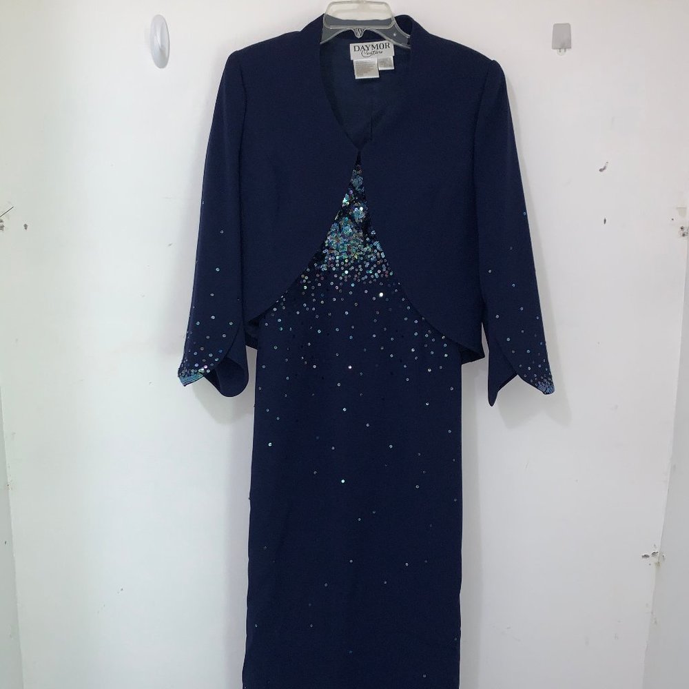 Vintage Daymor Couture BEADED SLEEVELESS GOWN & Jacket Sz 8 Mother of Bride 80's